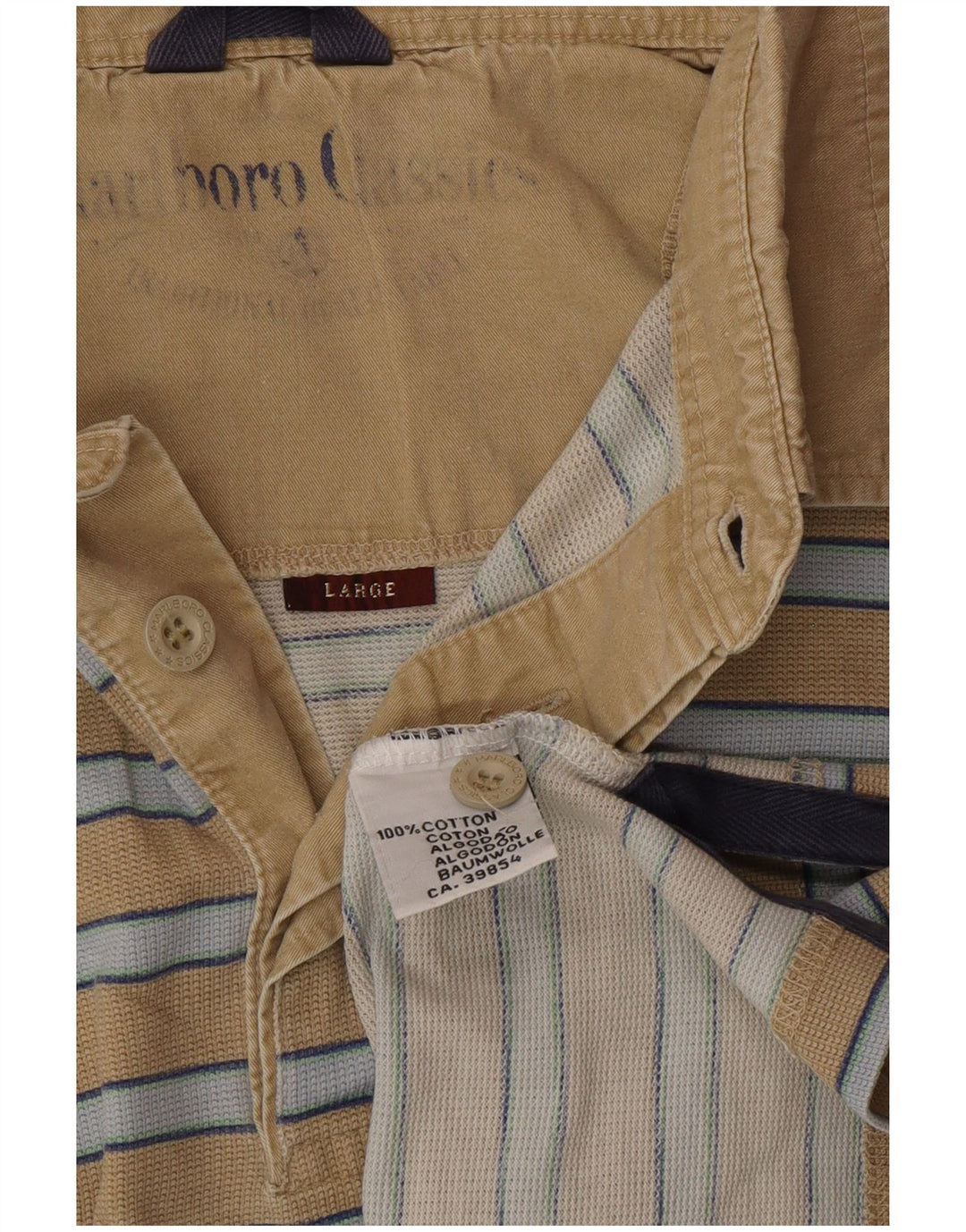 MARLBORO CLASSICS Camisa polo masculina grande listrada bege