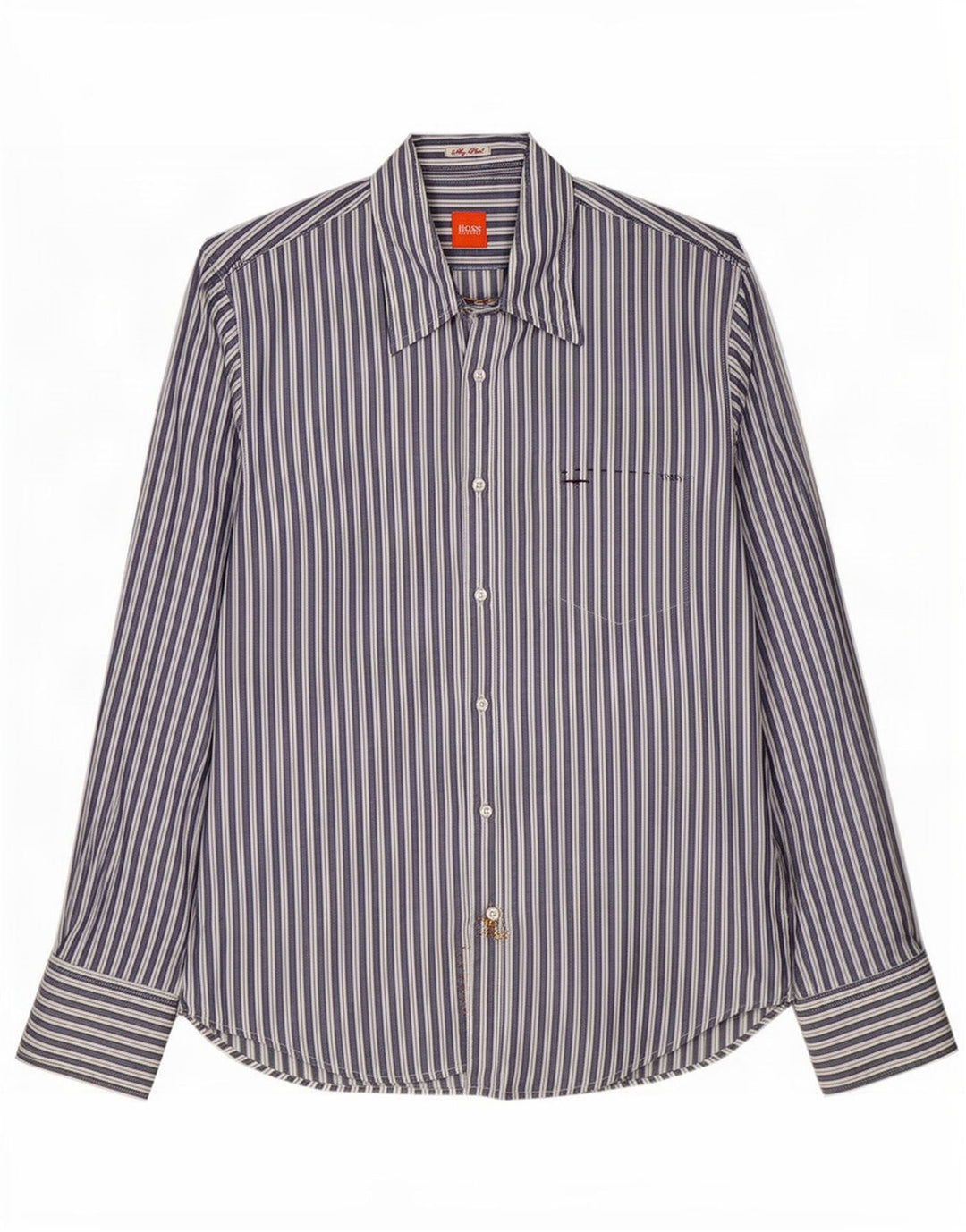 Camisa masculina Hugo Boss de algodão listrado azul médio