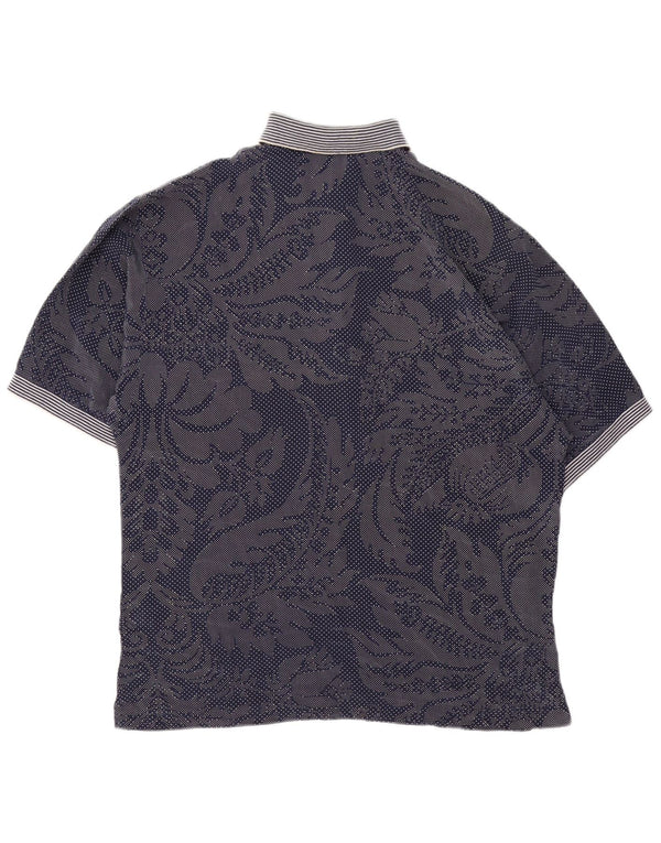 Camisa polo feminina vintage Reino Unido 14 grande azul marinho Paisley