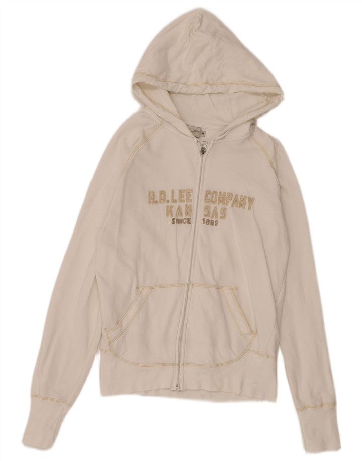 Suéter feminino Lee com capuz e zíper gráfico UK 10 pequeno branco