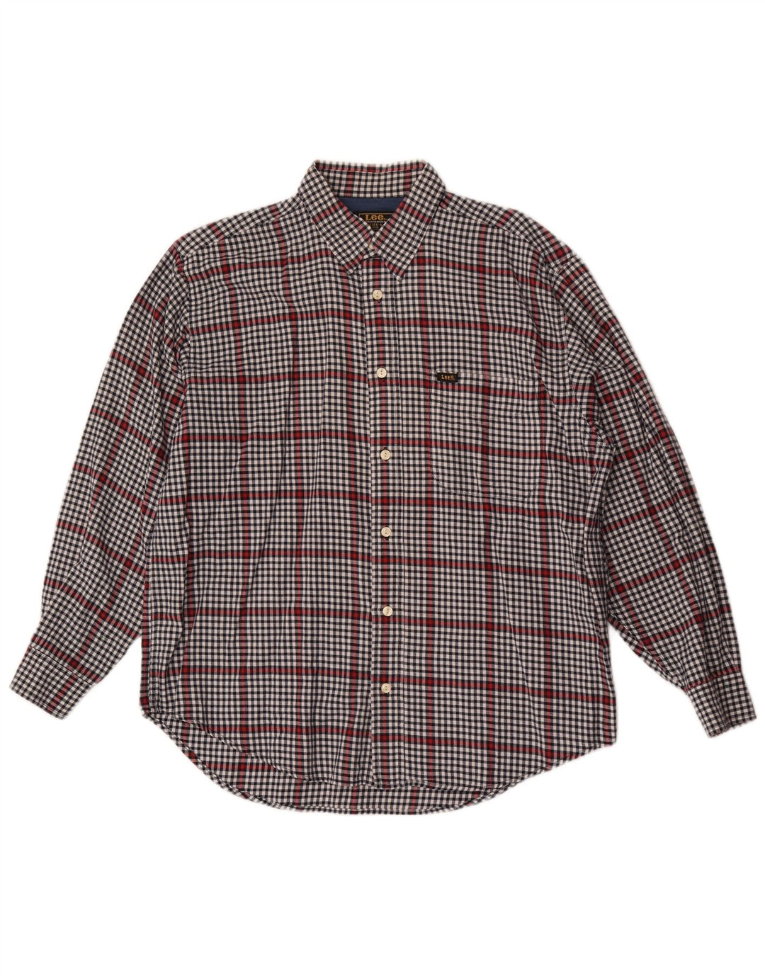 Camisa masculina Lee grande algodão guingão cinza