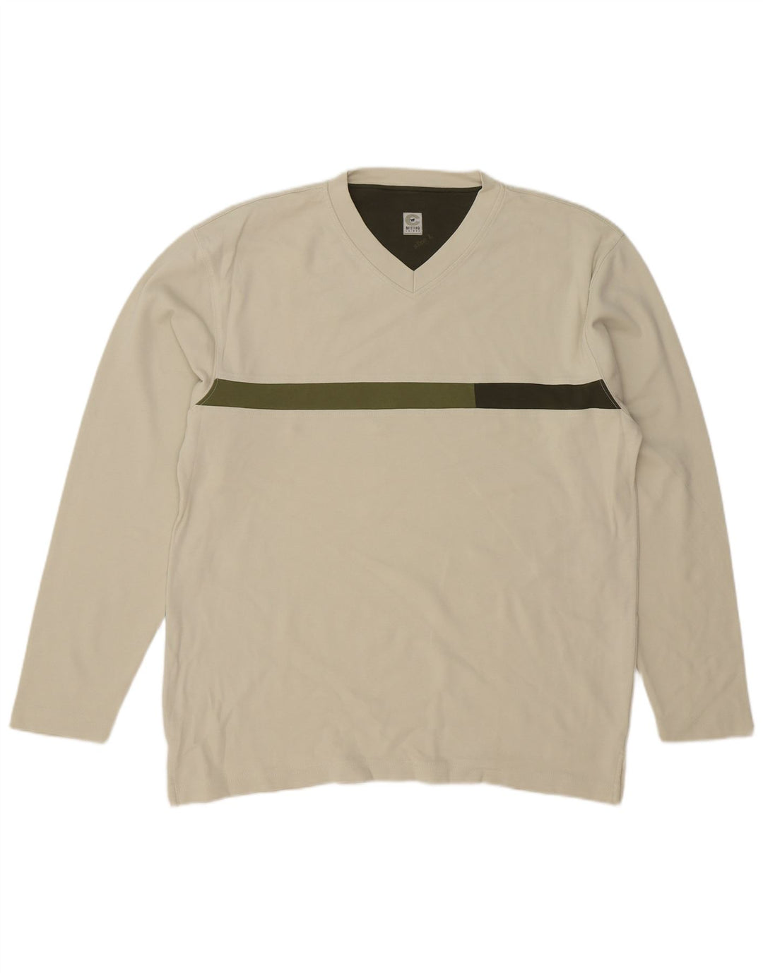 MUSTANG Mens Top Manga Longa Grande Algodão Listrado Verde