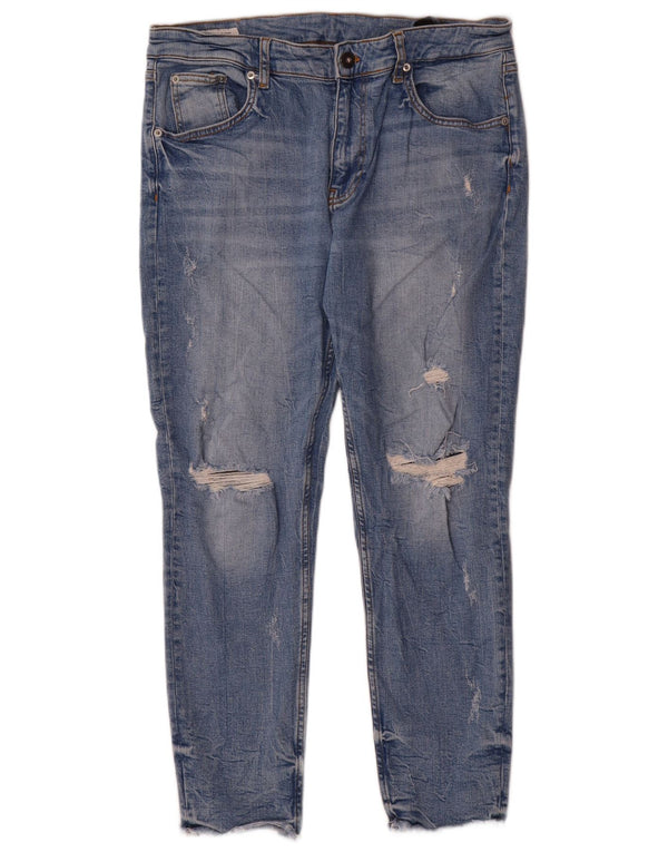 Zara Jeans skinny masculino desgastado UE 44 grande W34 L27 algodão azul