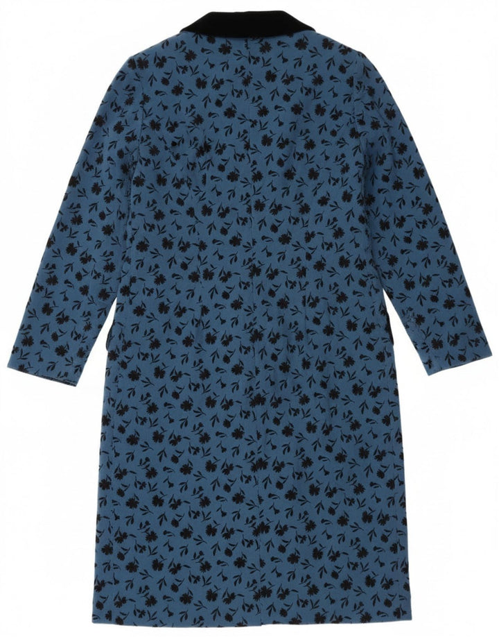 Vestido feminino vintage de manga comprida UK 14 floral azul médio