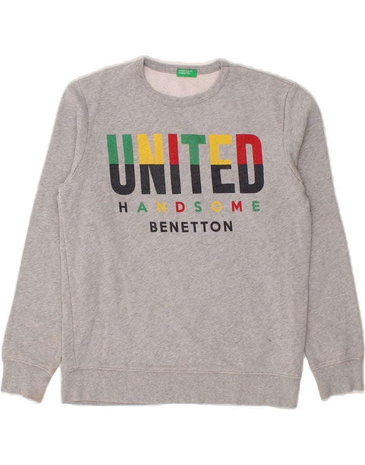 BENETTON Boys Graphic Sweatshirt Jumper 11-12 Years 2XL Grey Cotton Vintage Benetton and Second-Hand Benetton from Messina Hembry 