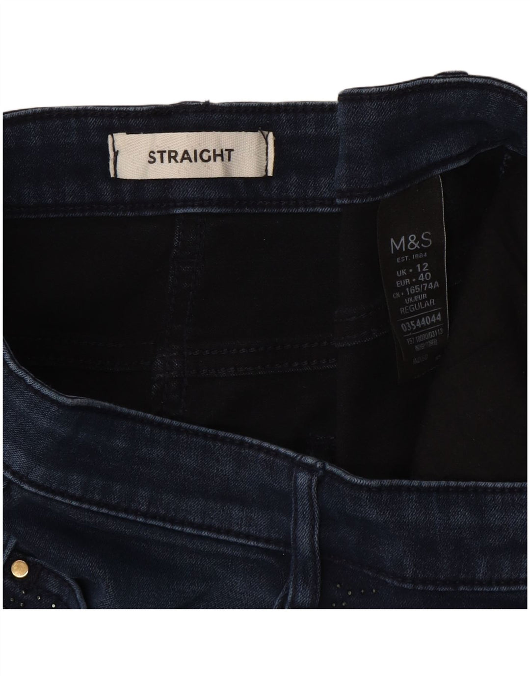 Jeans retos femininos Marks & Spencer Reino Unido 12 médio W30 L30 algodão azul