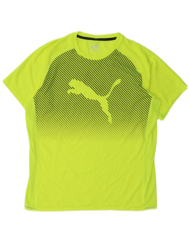 Camiseta masculina PUMA com estampa gráfica grande poliéster listrado amarelo
