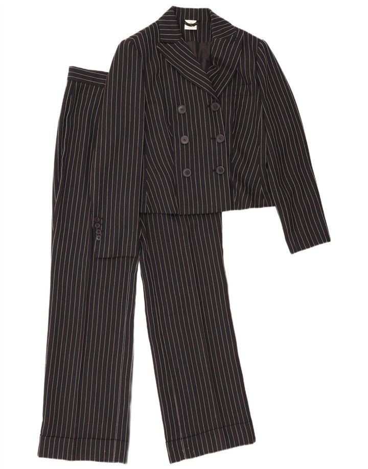 Terno feminino vintage de 2 peças Reino Unido 12 médio W28 L30 listrado preto