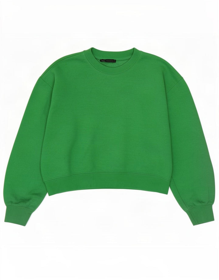 Zara Womens Crop Oversized Sweatshirt Jumper UK 10 Pequeno Poliéster Verde