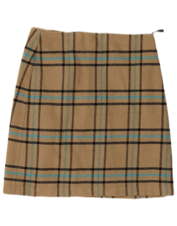 Saia feminina Marks & Spencer A-Line UK 12 Médio W32 Bege Xadrez Acrílico
