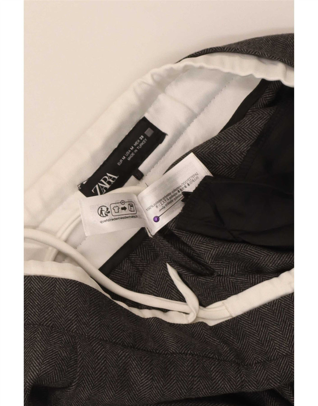 Zara Calça Chino Feminina de Perna Larga Médio W28 L30 Cinza Espinha de Peixe