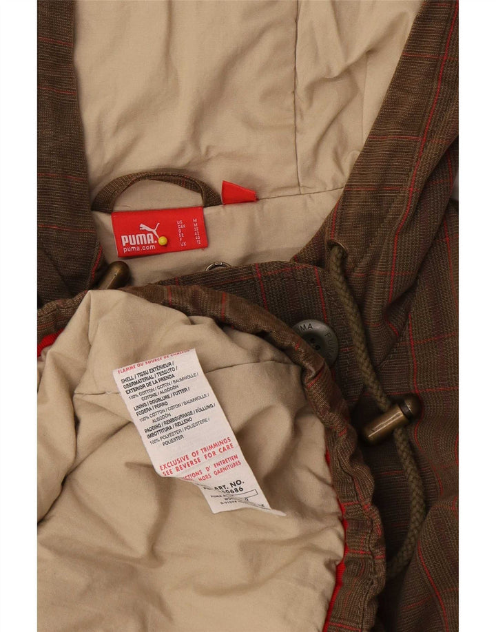 Jaqueta Parka Feminina Puma com Capuz UK 12 Algodão Xadrez Marrom Médio