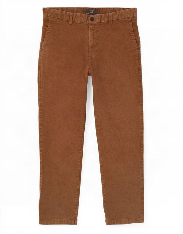 Calça masculina de veludo cotelê Marks & Spencer Regular Fit W36 L29 algodão bege