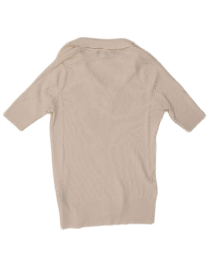 Camisa polo feminina Marks & Spencer Reino Unido 10 pequena viscose branca