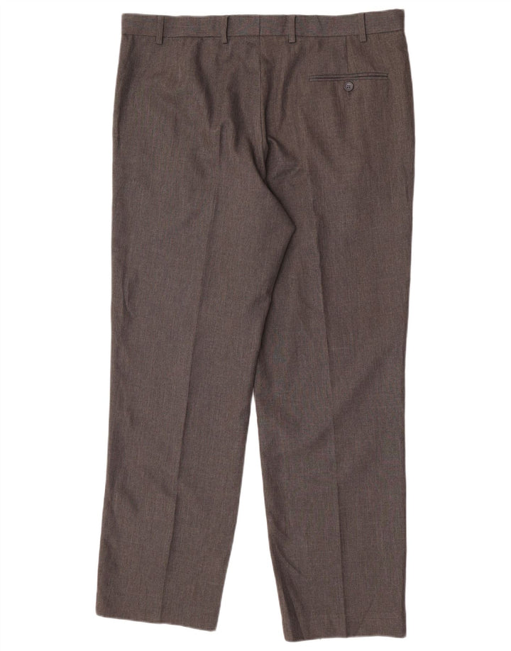 Calça masculina de ajuste regular Marks & Spencer W38 L31 poliéster cinza