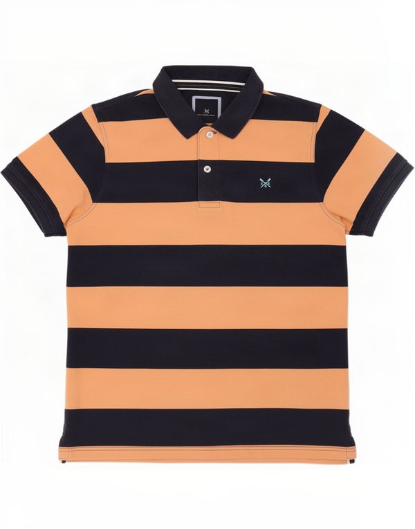 Camisa polo masculina Crew Clothing grande algodão listrado laranja