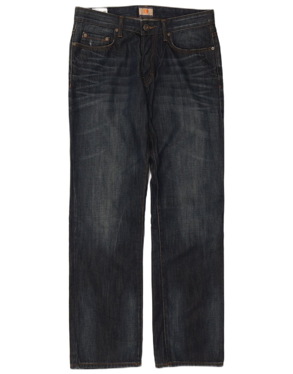 Hugo Boss Mens Straight Jeans W33 L32 Azul Algodão