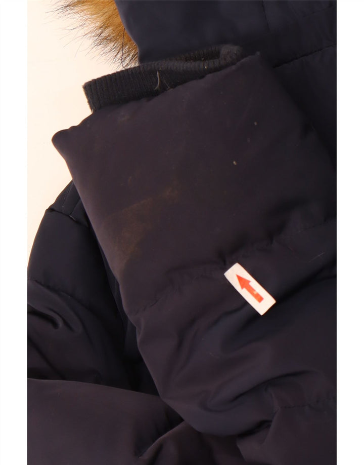 Jaqueta acolchoada com capuz feminina da Crew Clothing, poliéster azul marinho grande Reino Unido 16