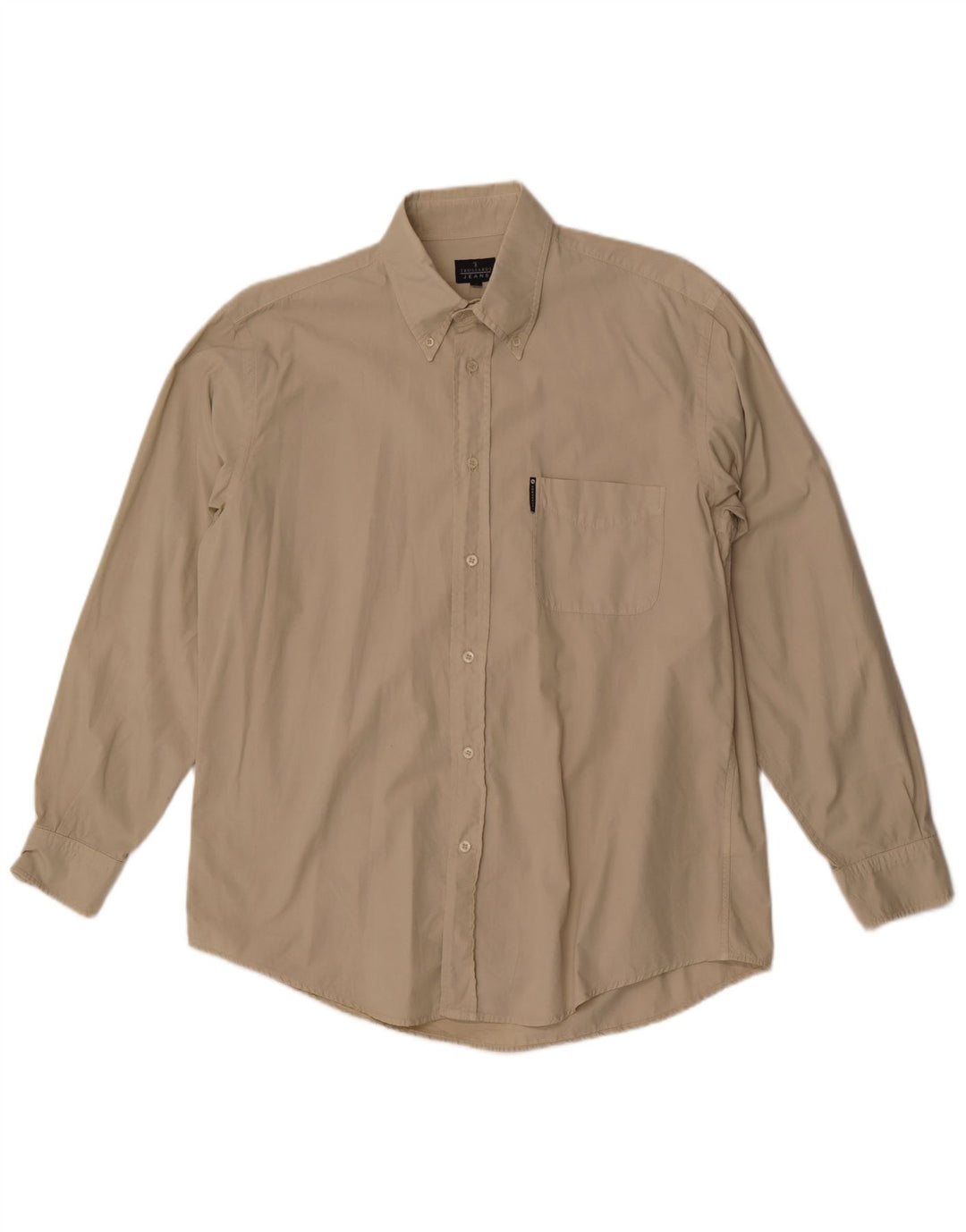 Trussardi Jeans Camisa masculina grande algodão bege