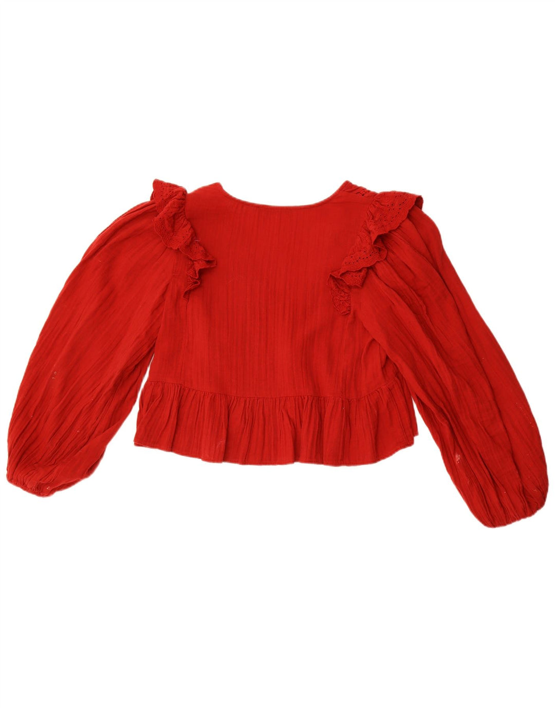 Zara Blusa Feminina Crop Manga Longa Top UK 10 Pequeno Poliéster Vermelho