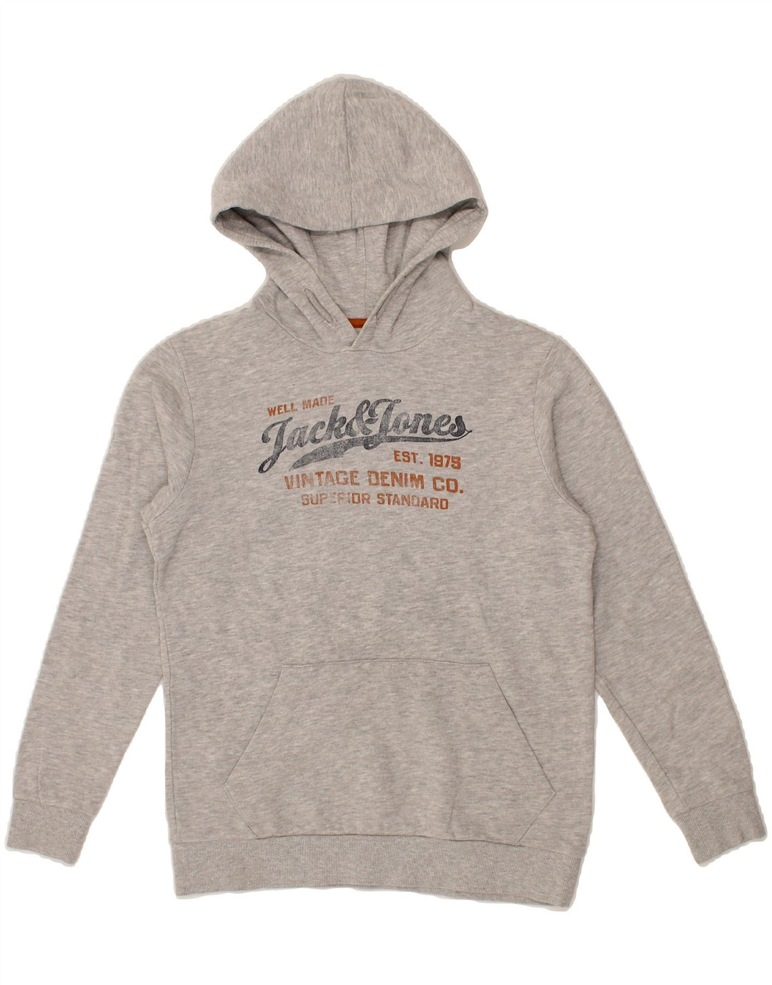 JACK & JONES Boys Graphic Hoodie Jumper 13-14 Years Grey Cotton Vintage Jack & Jones and Second-Hand Jack & Jones from Messina Hembry 