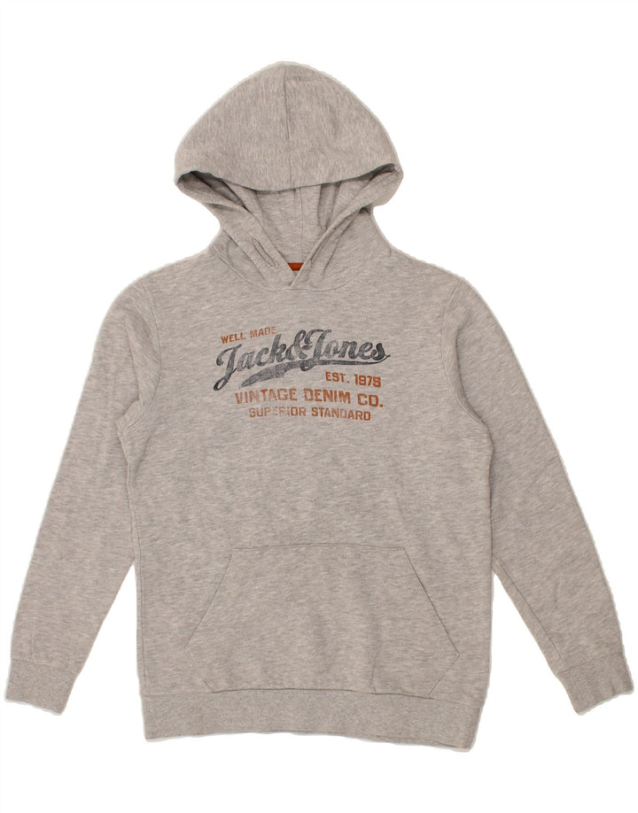 JACK & JONES Boys Graphic Hoodie Jumper 13-14 Years Grey Cotton Vintage Jack & Jones and Second-Hand Jack & Jones from Messina Hembry 
