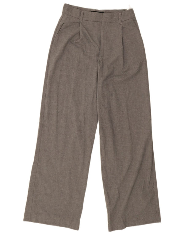 Zara Womens High Waist Wide Leg Chino Trousers XS W24 L28 Grey Polyester