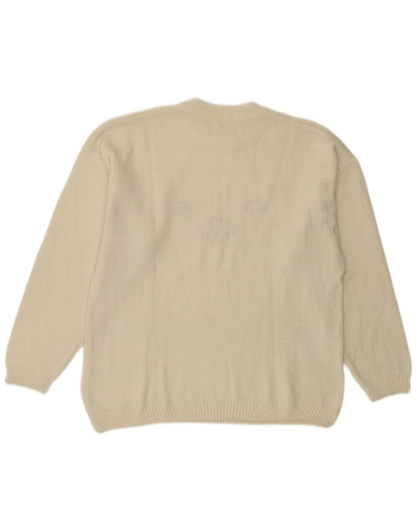 Suéter feminino vintage com gola redonda Reino Unido 14 lã branca média