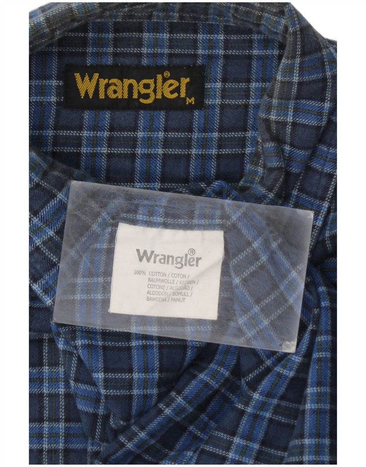 Camisa masculina de flanela Wrangler de algodão xadrez azul médio