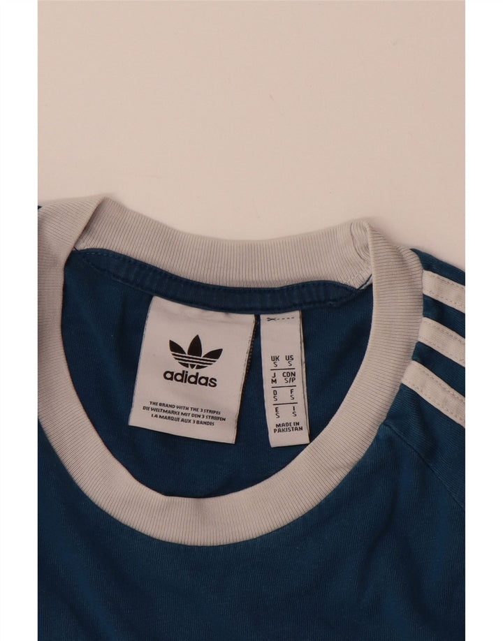 ADIDAS Mens Camiseta Top Pequeno Algodão Azul