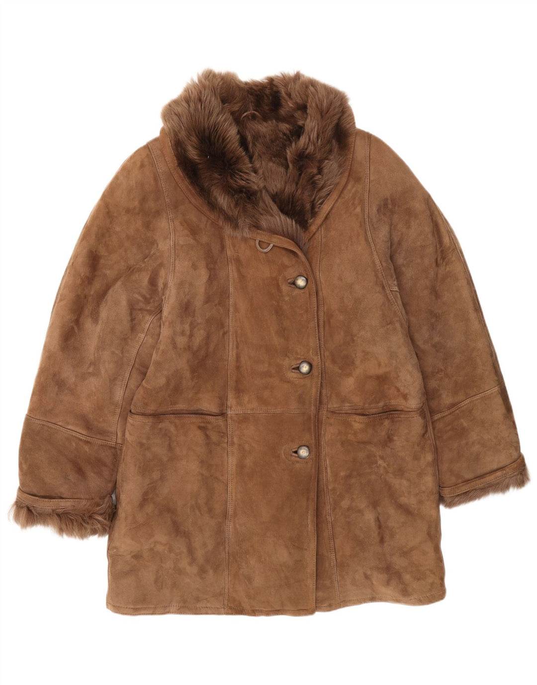 Jaqueta feminina vintage de shearling IT 46 grande marrom clássico