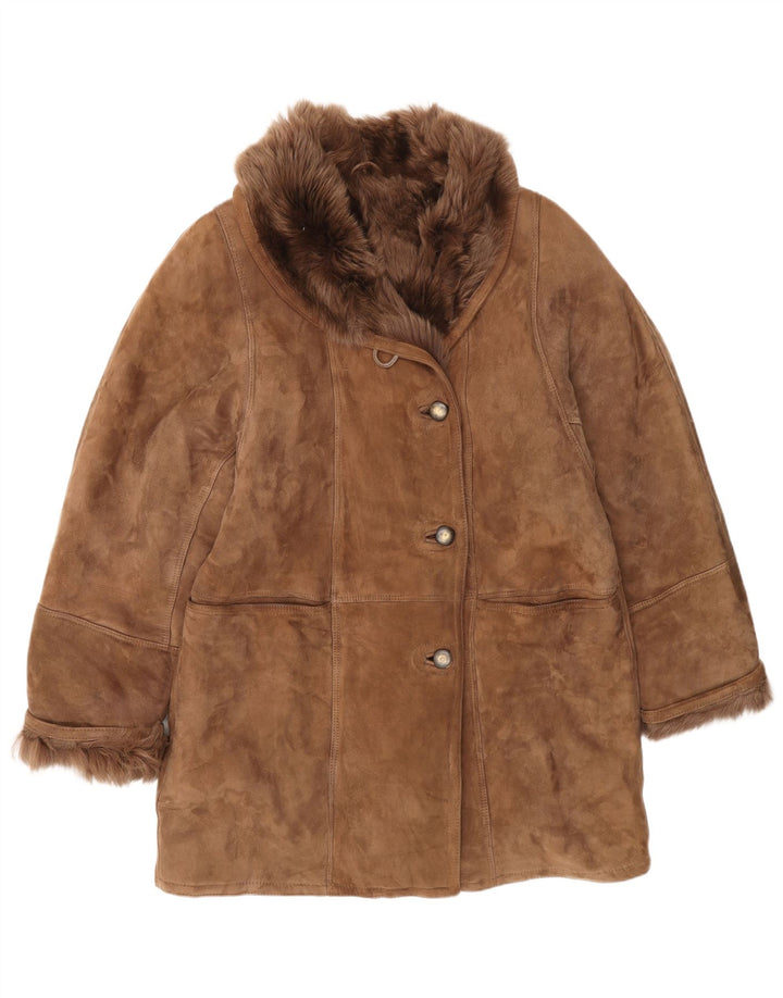 Jaqueta feminina vintage de shearling IT 46 grande marrom clássico