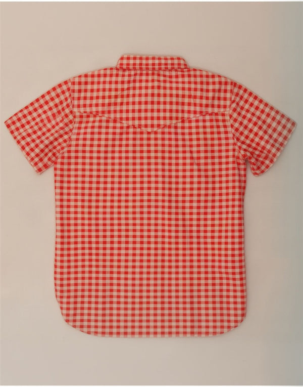 Camisa feminina vintage de manga curta UK 12 médio rosa guingão