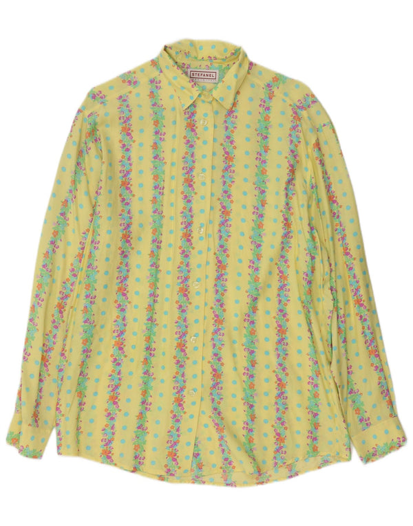 Camisa feminina Stefanel Reino Unido 16 grande rayon floral amarelo