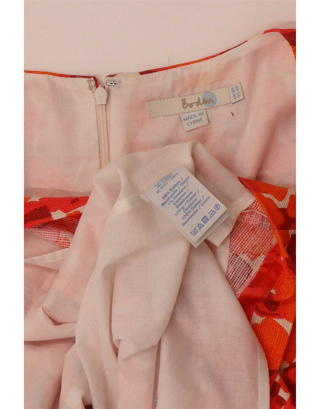 Vestido básico feminino Boden UK 8 pequeno algodão floral laranja