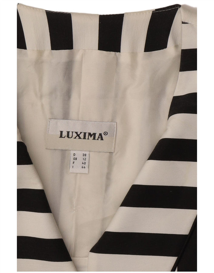 Jaqueta blazer feminina vintage com 5 botões Reino Unido 12 algodão listrado preto médio