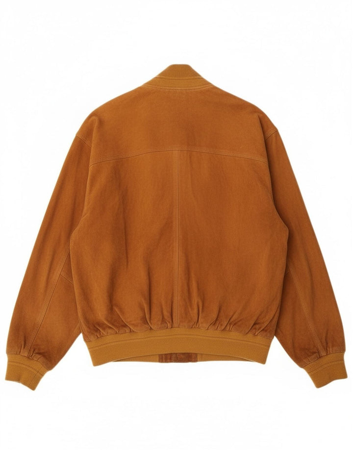 Jaqueta bomber masculina vintage de camurça IT 50 couro bege grande