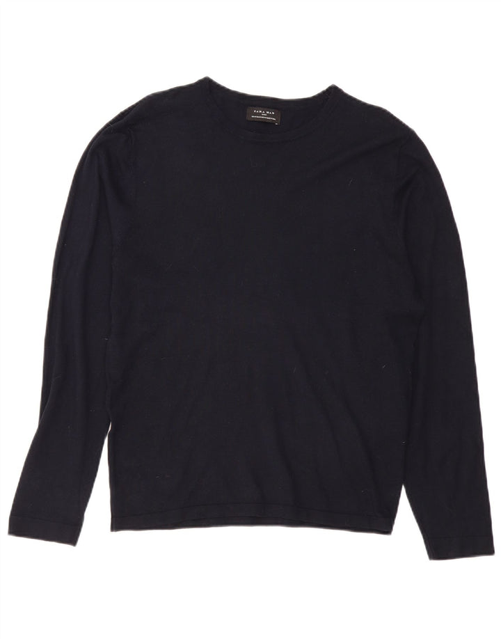 Zara Suéter masculino com gola canoa e viscose azul marinho médio
