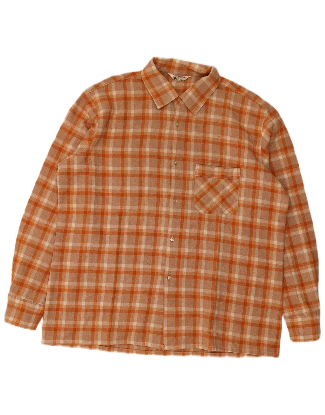 Camisa masculina vintage de flanela grande poliéster xadrez laranja