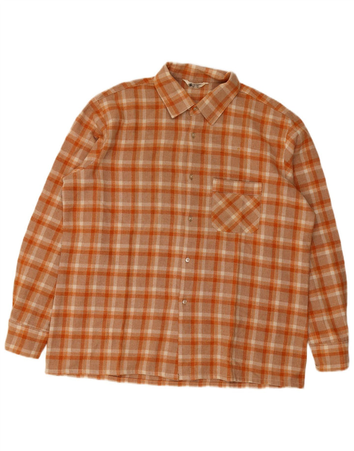 Camisa masculina vintage de flanela grande poliéster xadrez laranja