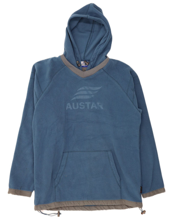 VINTAGE Mens Fleece Graphic Hoodie Jumper Large Blue Polyester