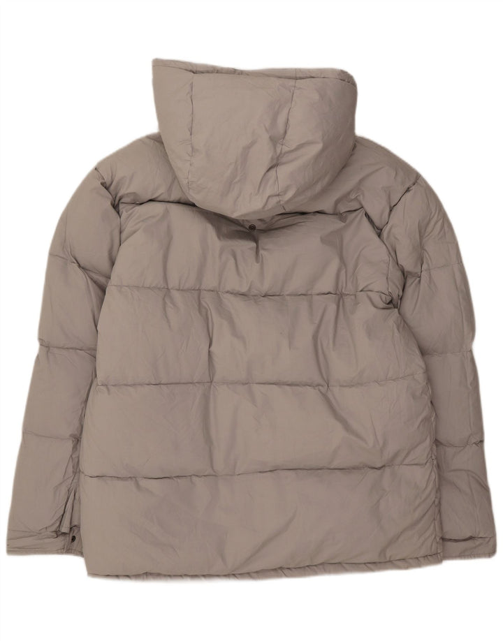 Jaqueta acolchoada reversível com capuz masculino vintage Reino Unido 38 algodão cinza médio