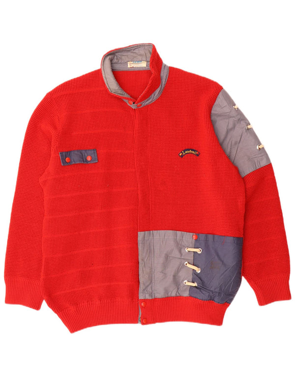 Suéter cardigã masculino Azzurra Regular Fit grande bloco colorido vermelho