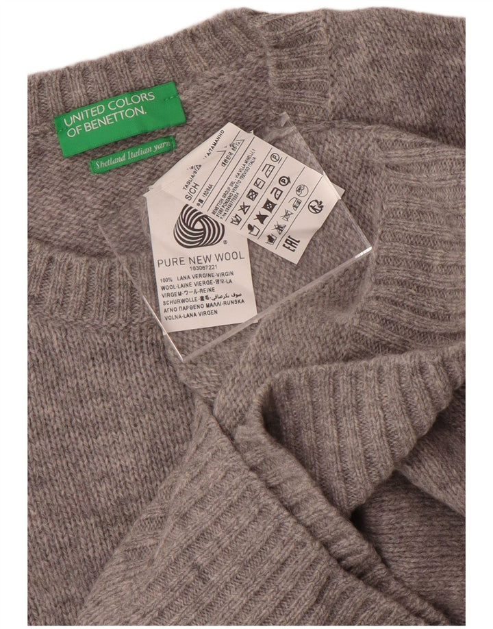 Suéter feminino Benetton com gola redonda Reino Unido 10 lã manchada cinza pequena