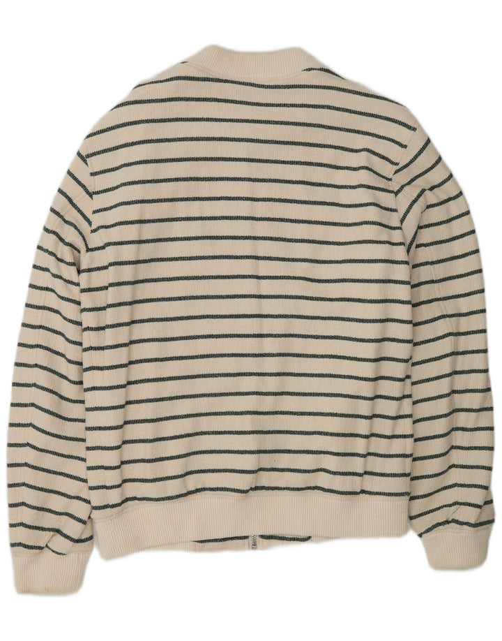 Suéter cardigã masculino Zara de algodão listrado branco médio