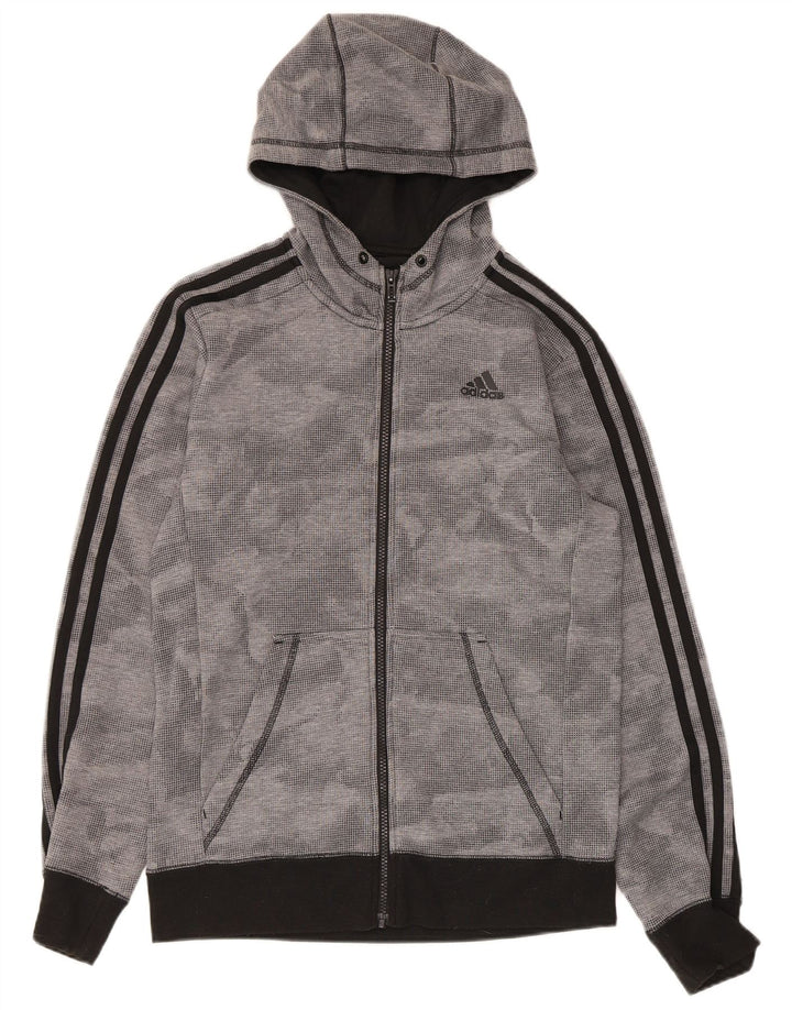 Suéter masculino Adidas Climalite Zip com capuz pequeno poliéster manchado cinza