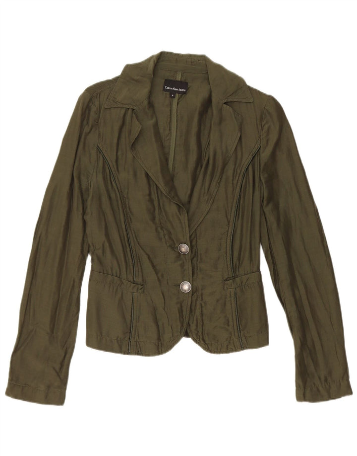 Jaqueta blazer feminina Calvin Klein Jeans com 2 botões Reino Unido 10 algodão verde pequeno
