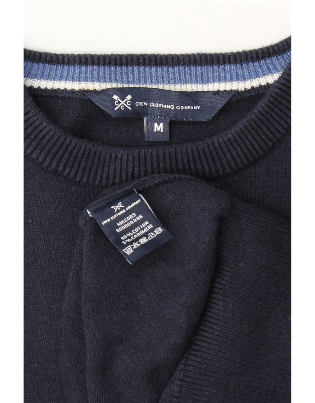 Crew Clothing Suéter masculino com gola redonda, algodão azul marinho médio