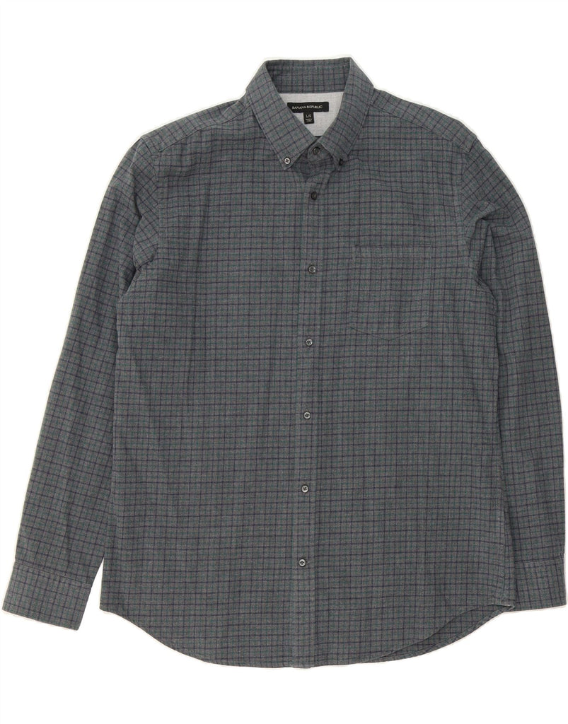 BANANA REPUBLIC Mens Flannel Shirt Large Grey Check Vintage Banana Republic and Second-Hand Banana Republic from Messina Hembry 