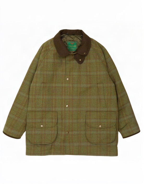 Jaqueta utilitária masculina Chrysalis UK 44 2XL lã xadrez cáqui
